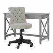 Bush Key West Engineered Wood Writing Desk with Tufted Chair in Cape Cod Gray