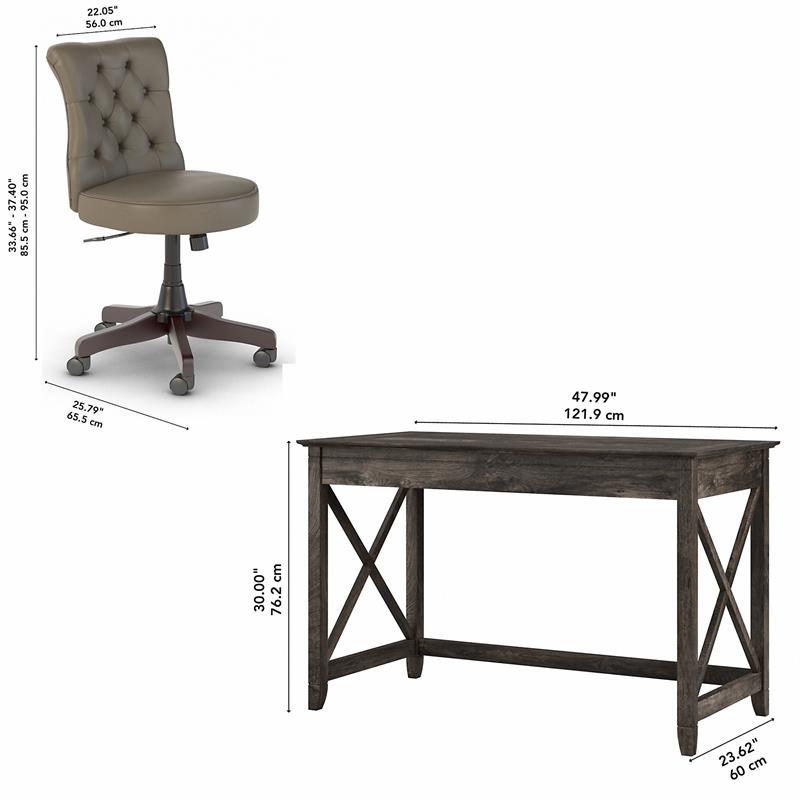 Bush Key West Engineered Wood Writing Desk with Tufted Chair in Dark Gray