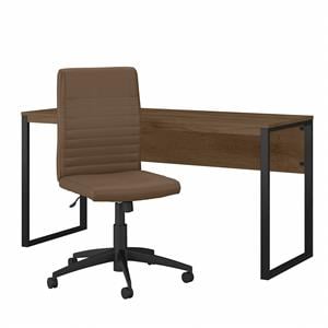 latitude 60w writing desk with ribbed chair in rustic brown - engineered wood