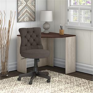 Townhill Corner Desk and Chair Set in Washed Gray and Cherry - Engineered Wood