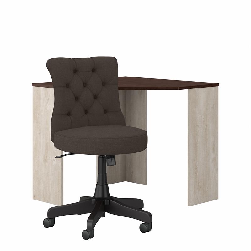 Townhill Corner Desk and Chair Set in Washed Gray and Cherry - Engineered Wood