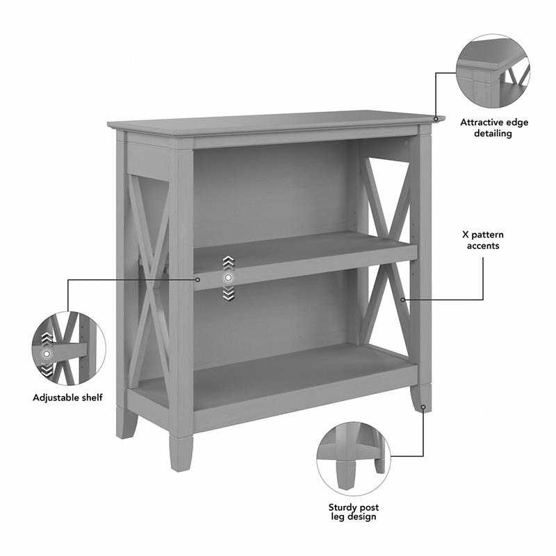 Key West Small 2 Shelf Bookcase in Cape Cod Gray - Engineered Wood