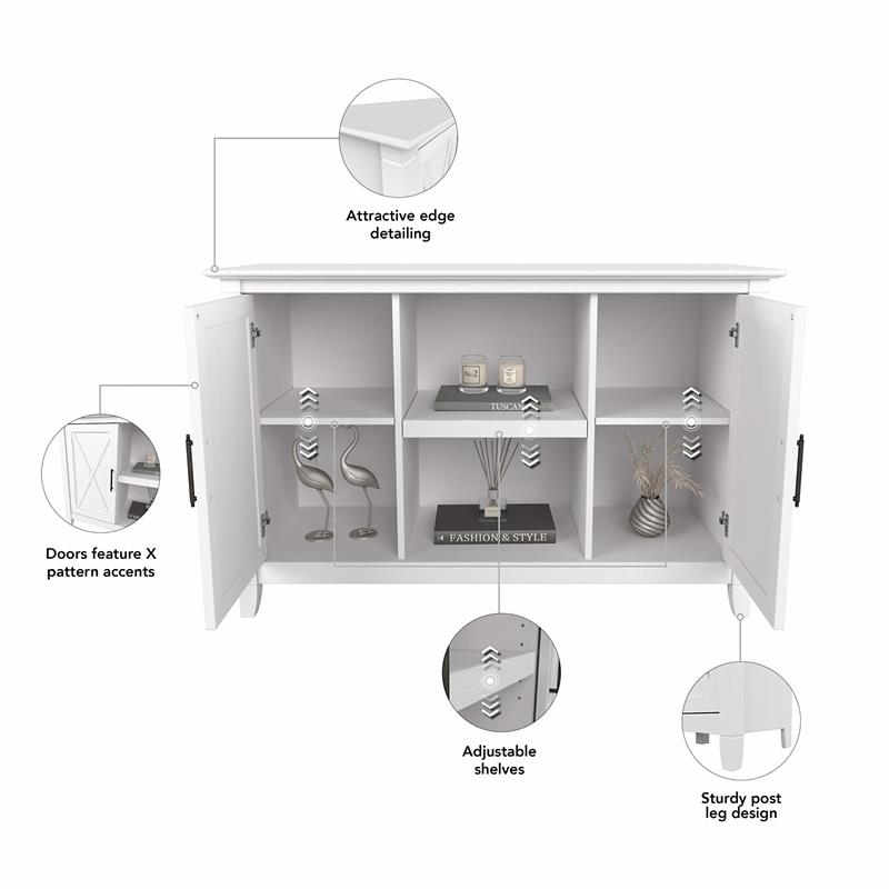 Bush Furniture Key West Entryway Storage Set with Hall Tree, Shoe Bench and 2 Door Cabinet Washed Gray