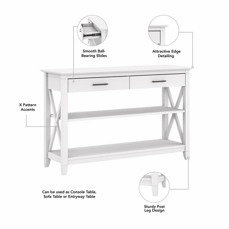 Bush Furniture Key West Entryway Storage Set with Hall Tree, Shoe Bench and Console Table Pure White Oak