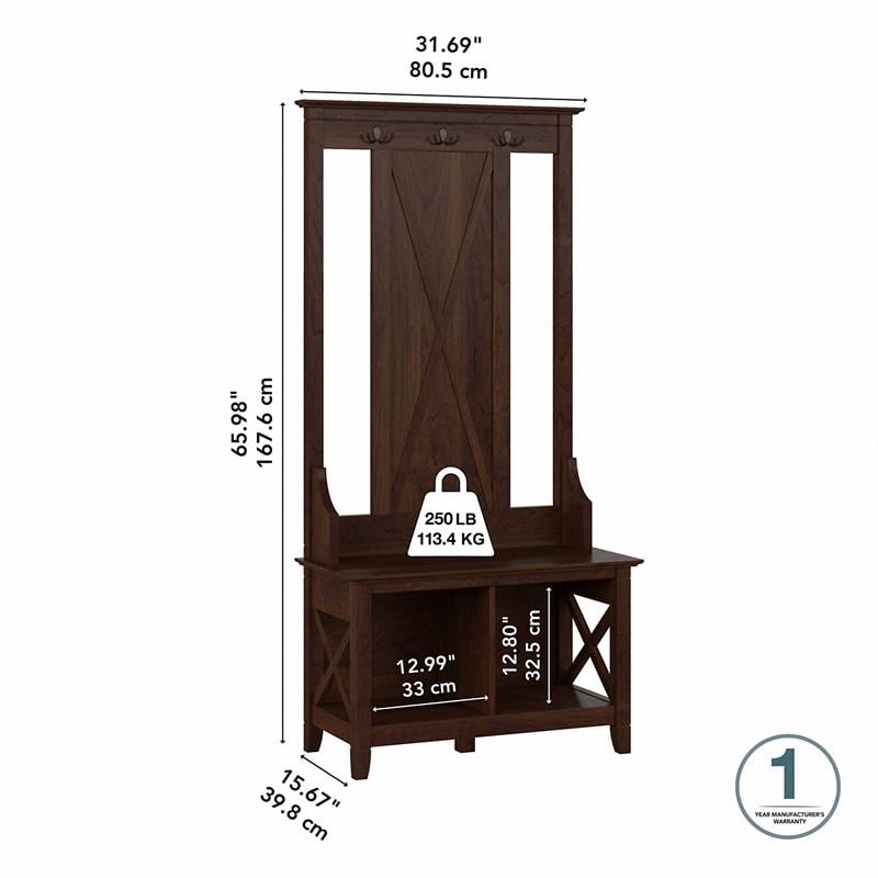 Key West Hall Tree with Shoe Storage Bench in Bing Cherry - Engineered Wood