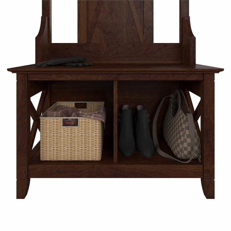 Key West Hall Tree with Shoe Storage Bench in Bing Cherry - Engineered Wood