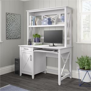 Key West 48W Small Computer Desk with Hutch in Pure White Oak - Engineered Wood