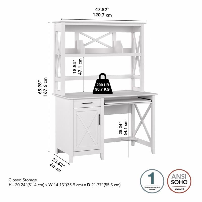 Key West 48W Small Computer Desk with Hutch in Pure White Oak ...