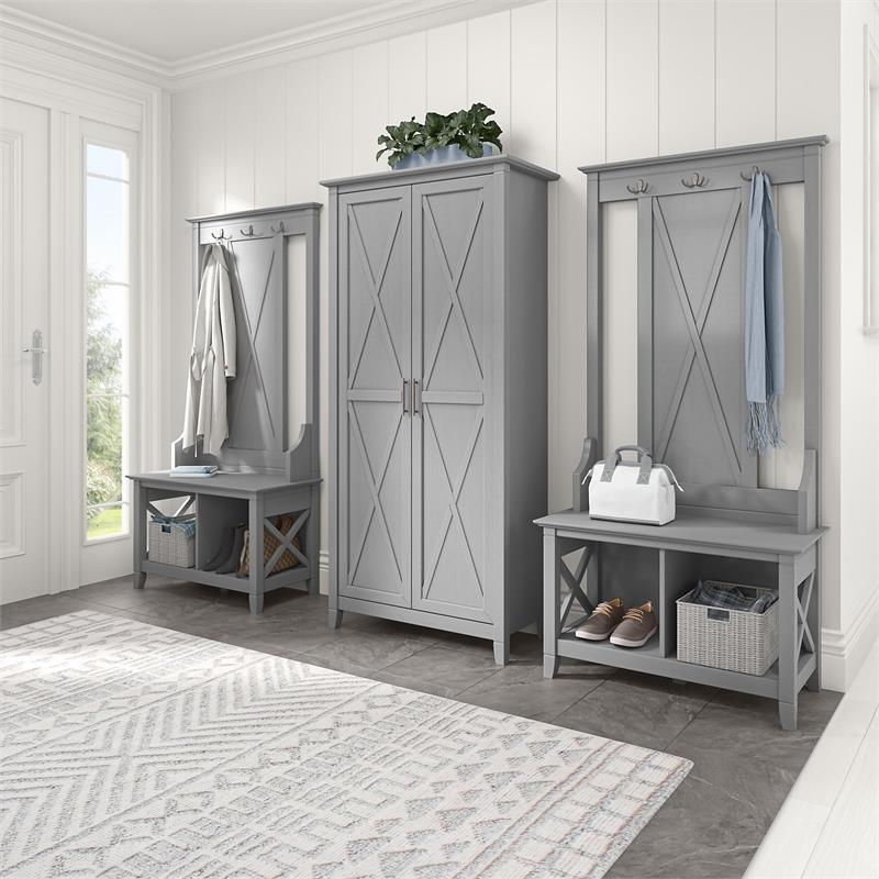 Key West Hall Tree with Shoe Storage Bench in Cape Cod Gray - Engineered Wood