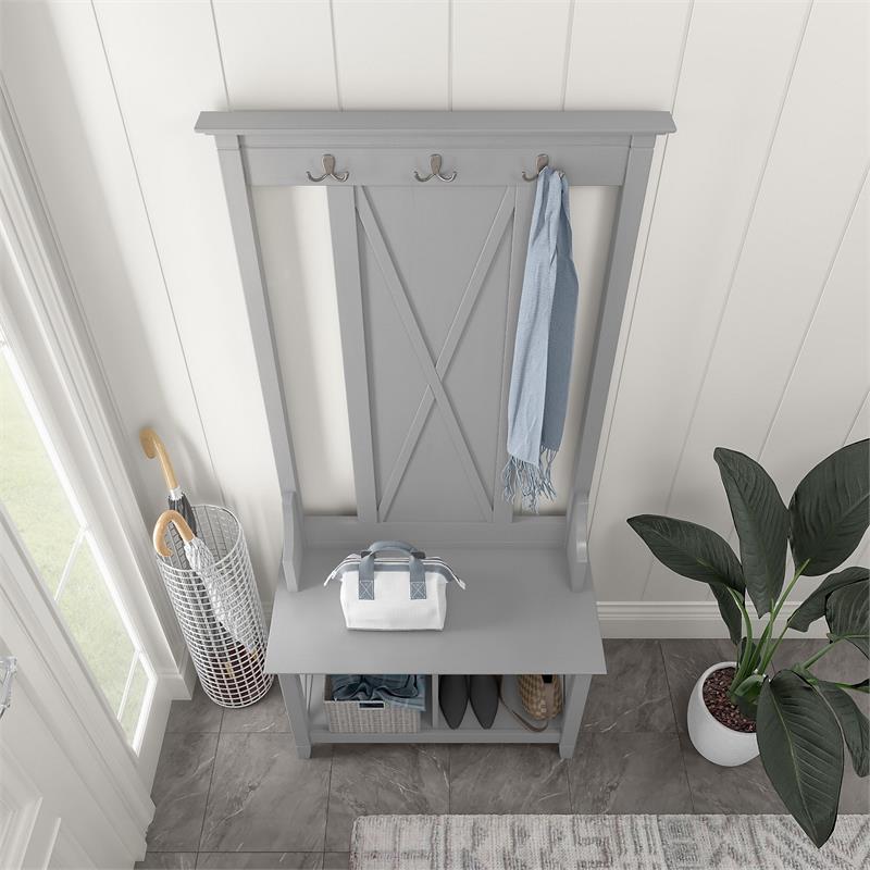 Key West Hall Tree with Shoe Storage Bench in Cape Cod Gray - Engineered Wood