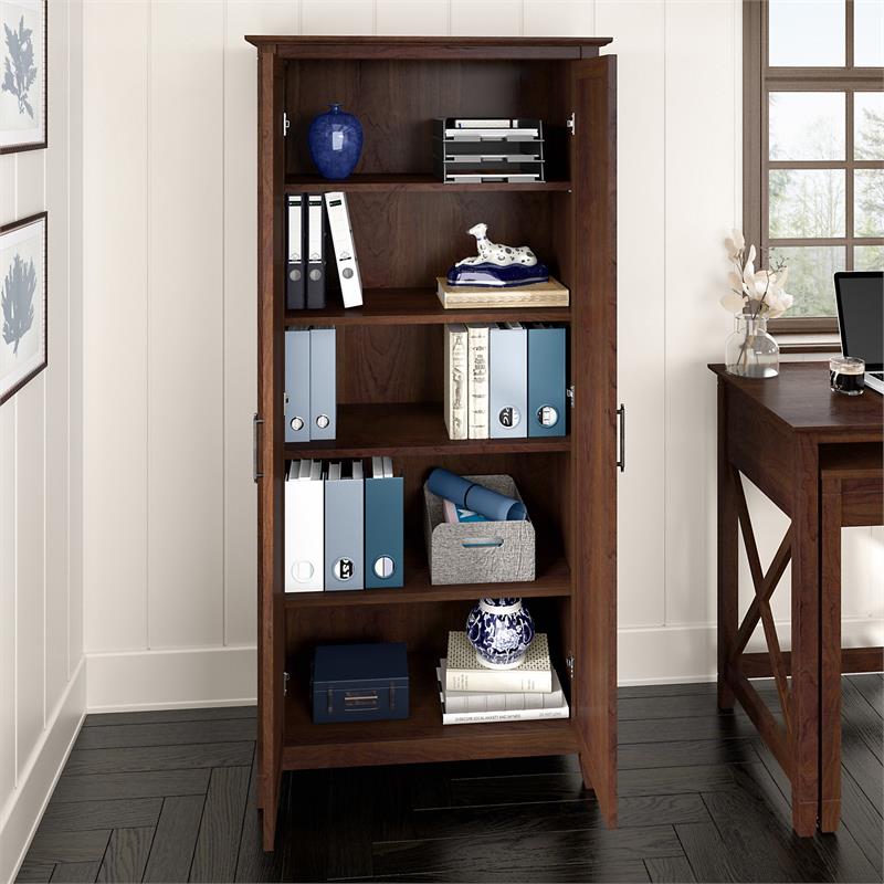 Key West Tall Storage Cabinet with Doors in Bing Cherry - Engineered Wood