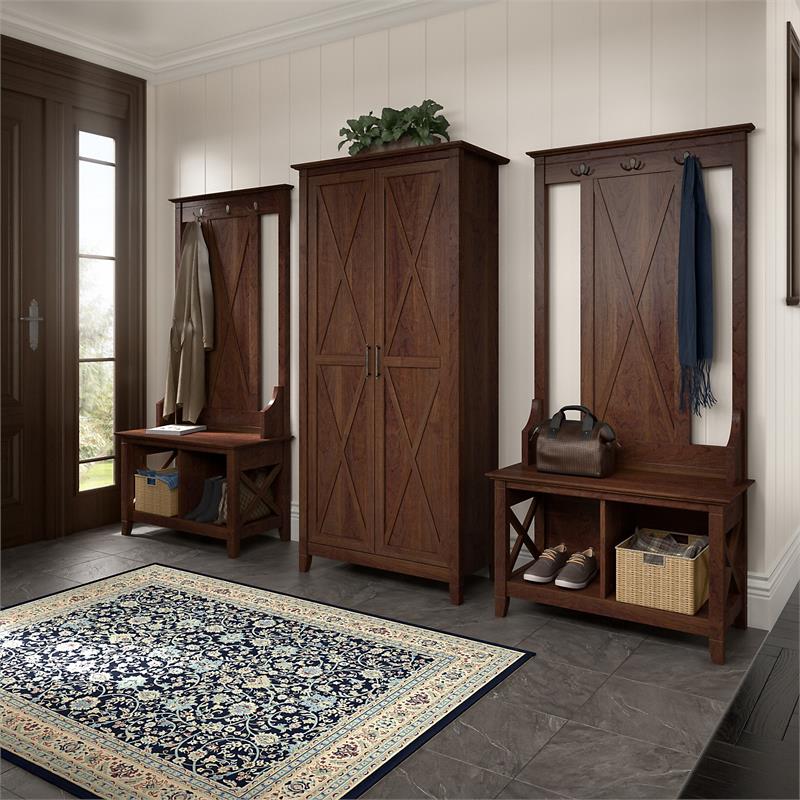 Key West Tall Storage Cabinet with Doors in Bing Cherry - Engineered Wood
