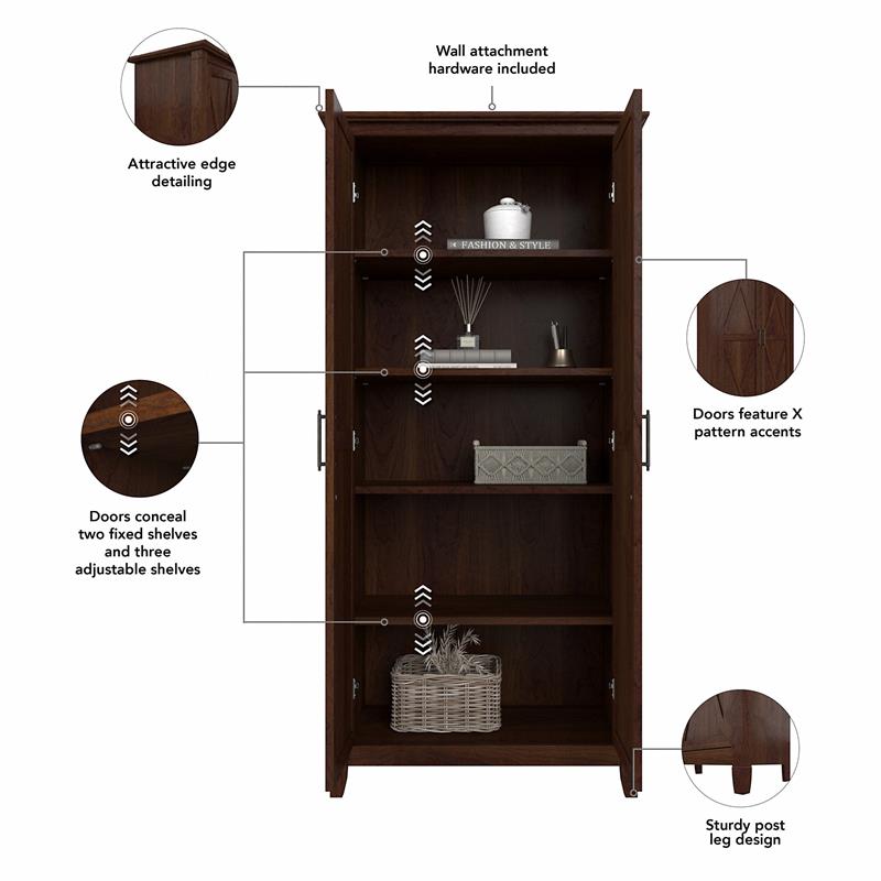 Key West Tall Storage Cabinet with Doors in Bing Cherry - Engineered Wood