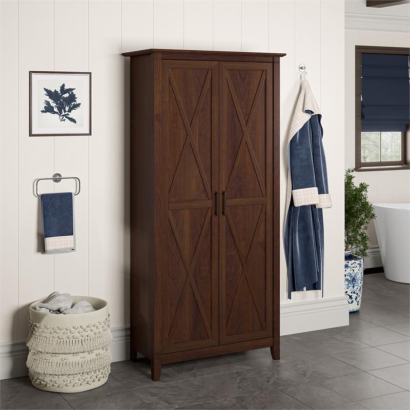 Bush Furniture Key West Tall Bathroom Storage Cabinet in Driftwood Gray