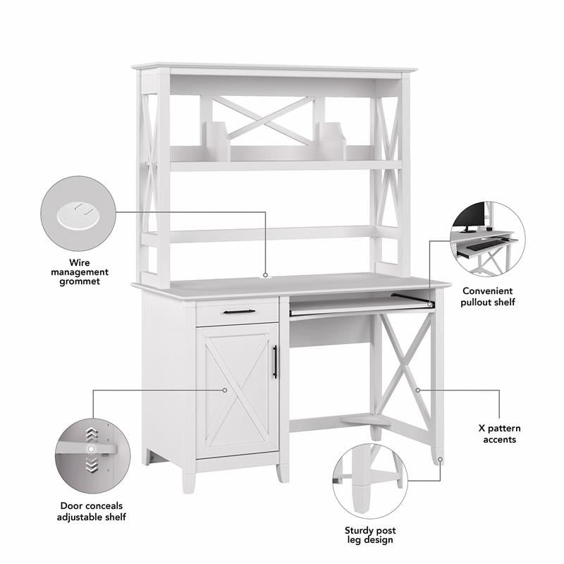 Key West 48W Small Desk with Hutch & Storage in Pure White Oak ...