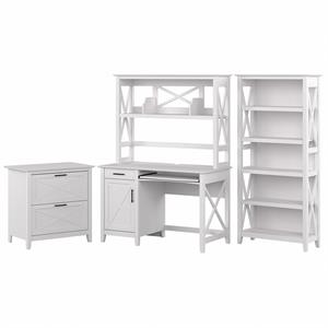 Key West 48W Small Desk with Hutch & Storage in Pure White Oak - Engineered Wood