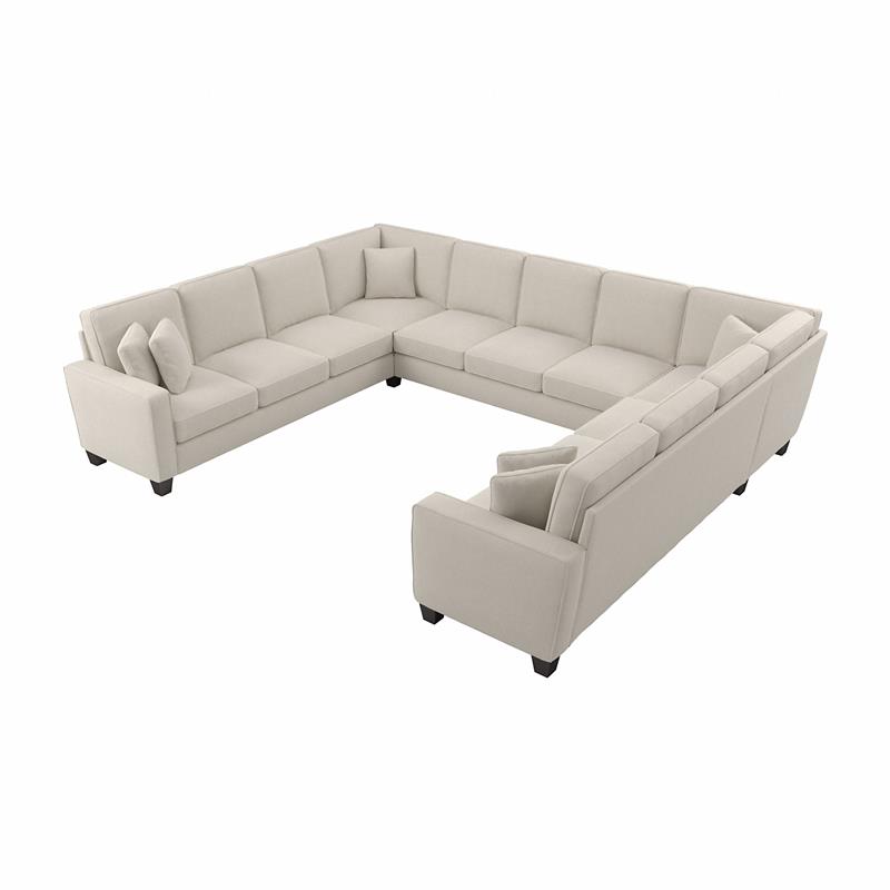 Stockton 135W U Shaped Sectional Couch in Cream Herringbone Fabric