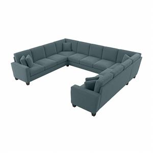 stockton 135w u shaped sectional couch in turkish blue herringbone fabric