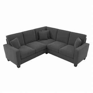 stockton 86w l shaped sectional couch in charcoal gray herringbone fabric
