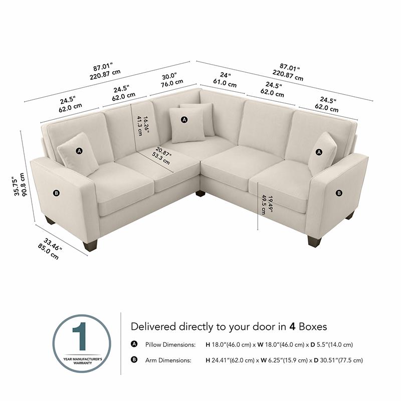 Stockton 86W L Shaped Sectional Couch in Cream Herringbone Fabric