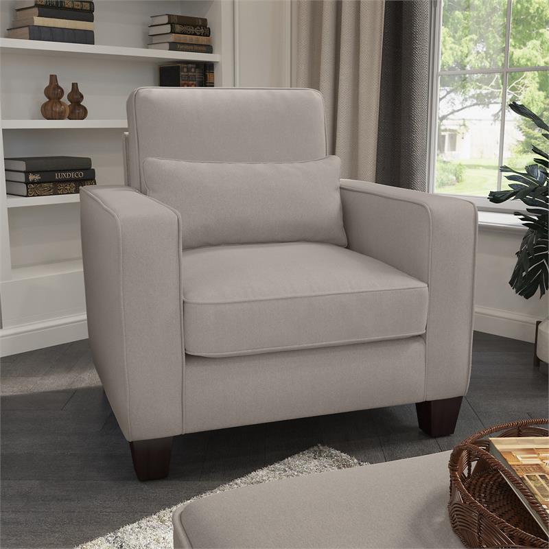 Stockton Accent Chair with Arms in Beige Herringbone Fabric