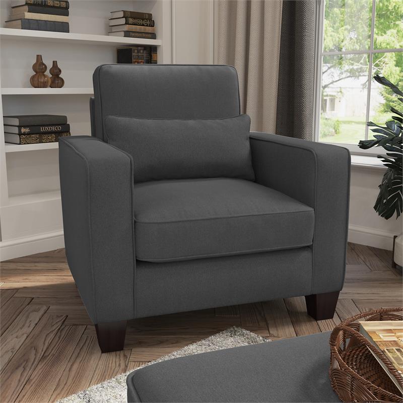 Stockton Accent Chair with Arms in Charcoal Gray Herringbone Fabric