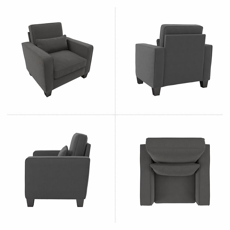 Stockton Accent Chair with Arms in Charcoal Gray Herringbone Fabric