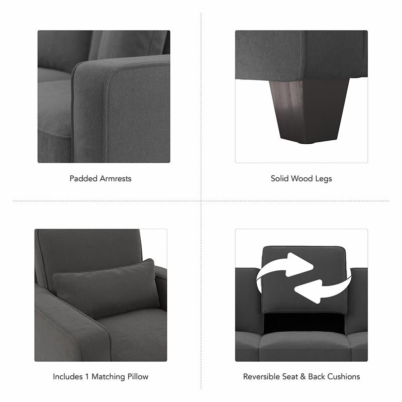 Stockton Accent Chair with Arms in Charcoal Gray Herringbone Fabric