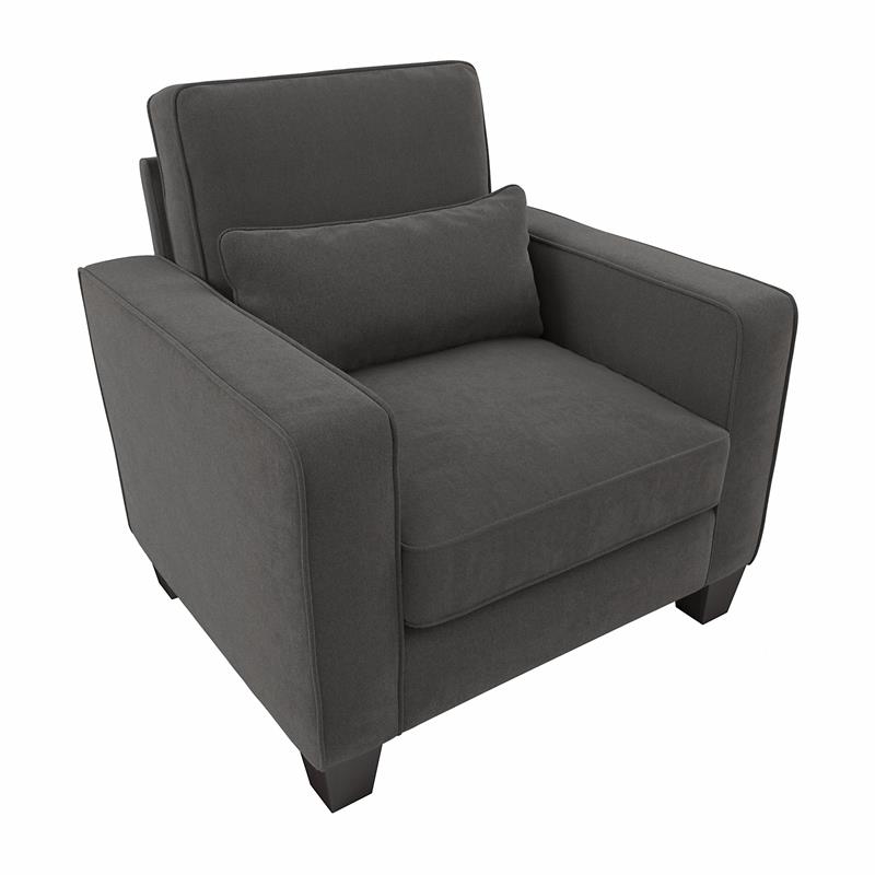 Stockton Accent Chair with Arms in Charcoal Gray Herringbone Fabric