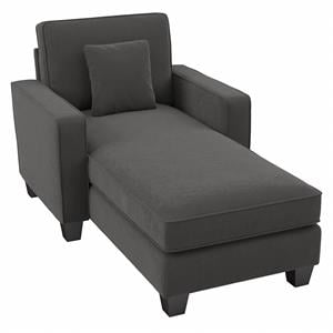 stockton chaise lounge with arms in charcoal gray herringbone fabric