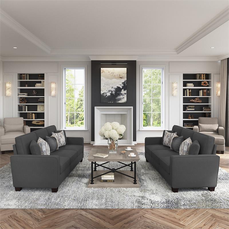 Stockton Upholstered Storage Ottoman in Charcoal Gray Herringbone Fabric