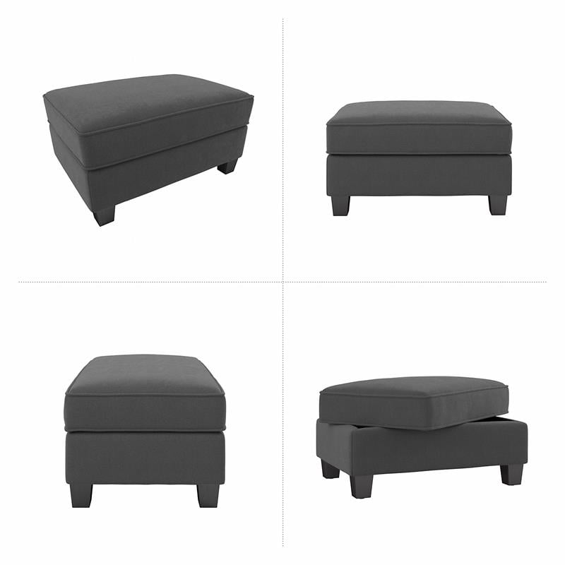 Stockton Upholstered Storage Ottoman in Charcoal Gray Herringbone Fabric