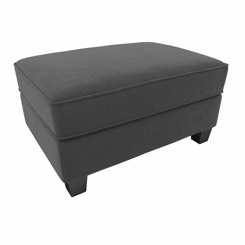 Stockton Upholstered Storage Ottoman in Charcoal Gray Herringbone Fabric