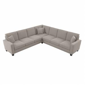 stockton 110w l shaped sectional couch in beige herringbone fabric