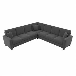 stockton 110w l shaped sectional couch in charcoal gray herringbone fabric