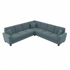 stockton 110w l shaped sectional couch in turkish blue herringbone fabric
