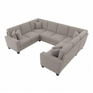 stockton 112w u shaped sectional couch in beige herringbone fabric