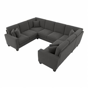 stockton 112w u shaped sectional couch in charcoal gray herringbone fabric