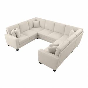 stockton 112w u shaped sectional couch in cream herringbone fabric