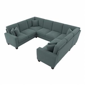 stockton 112w u shaped sectional couch in turkish blue herringbone fabric