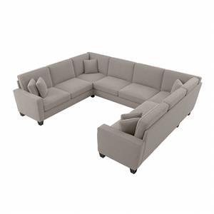 stockton 123w u shaped sectional couch in beige herringbone fabric