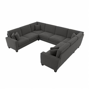 stockton 123w u shaped sectional couch in charcoal gray herringbone fabric