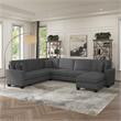 Stockton 127W U Couch with Reversible Chaise in Charcoal Gray Herringbone Fabric