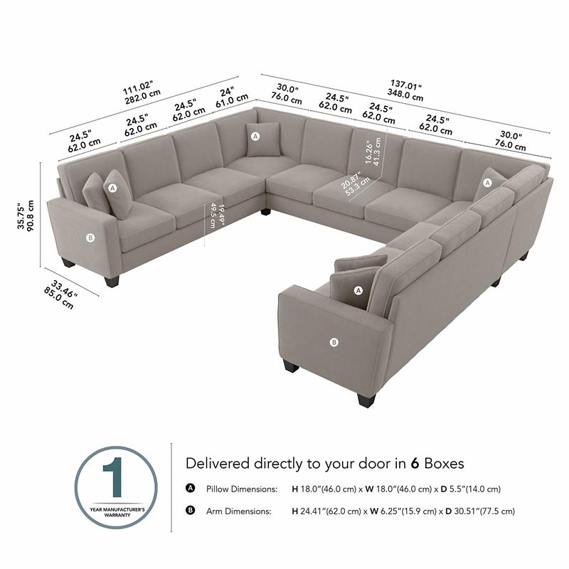 Stockton 135W U Shaped Sectional Couch in Beige Herringbone Fabric