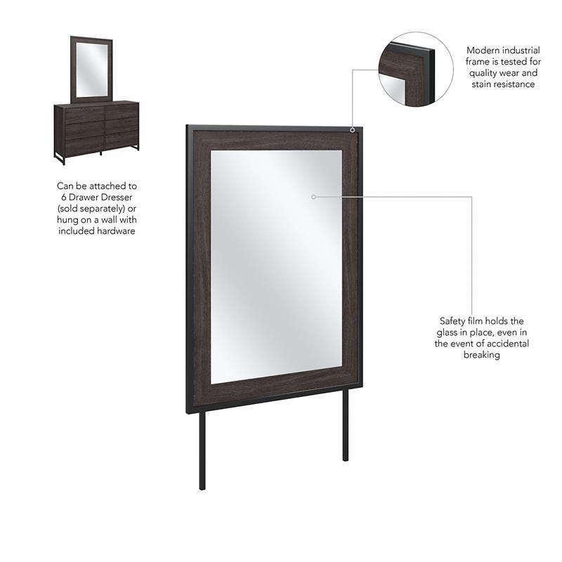 Atria Bedroom Mirror in Charcoal Gray - Engineered Wood