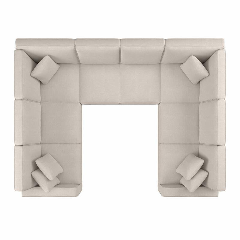 Stockton 113W U Shaped Sectional Couch in Light Beige Microsuede