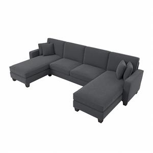 Stockton 131W Sectional Couch with Double Chaise in Dark Gray Microsuede