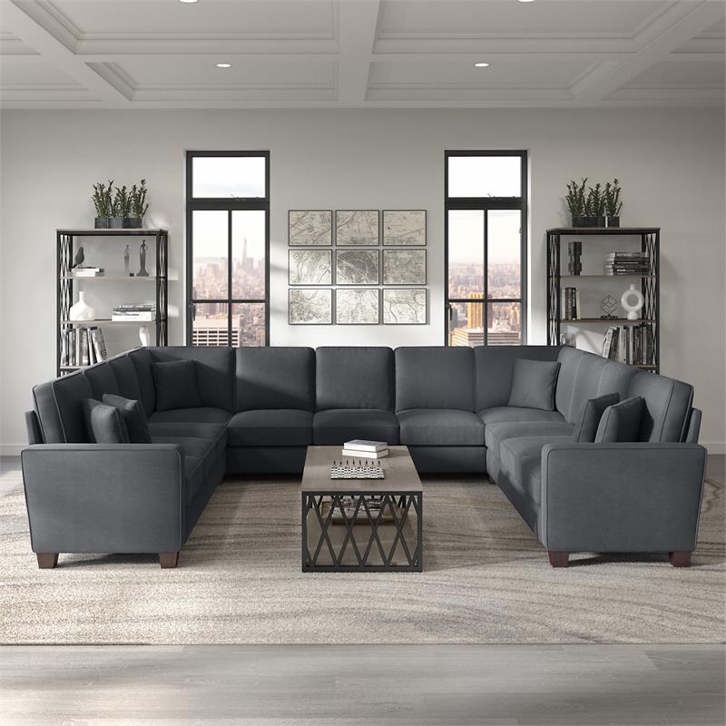 Stockton 137W U Shaped Sectional Couch In Dark Gray Microsuede ...