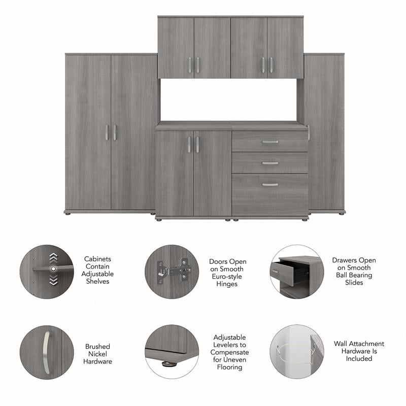 Universal 6 Piece Modular Closet Storage Set in Platinum Gray - Engineered Wood