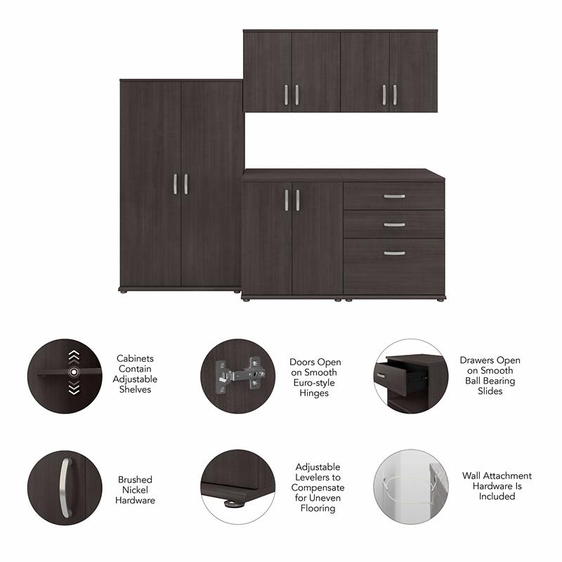 Universal 5 Piece Modular Closet Storage Set in Storm Gray - Engineered Wood